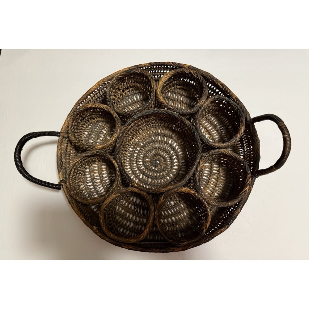 Vintage Handwoven Basket Tray with Handles – Folk Art Woven Basket
